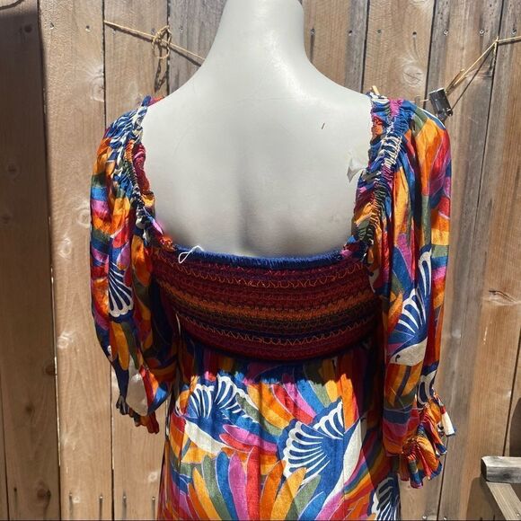 FARM Rio Rainbow Toucan Smocked Maxi size medium - Picture 3 of 16